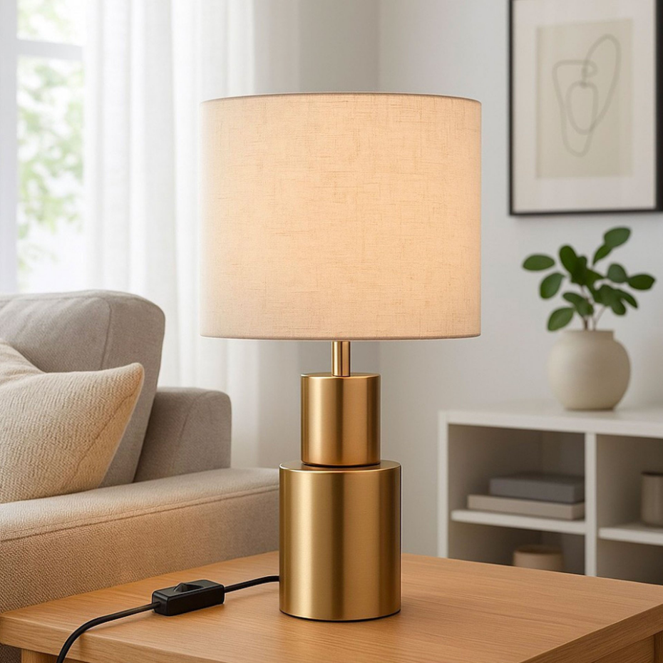 Lampe à poser métal doré et abat-jour beige 10x10x43.5cm
