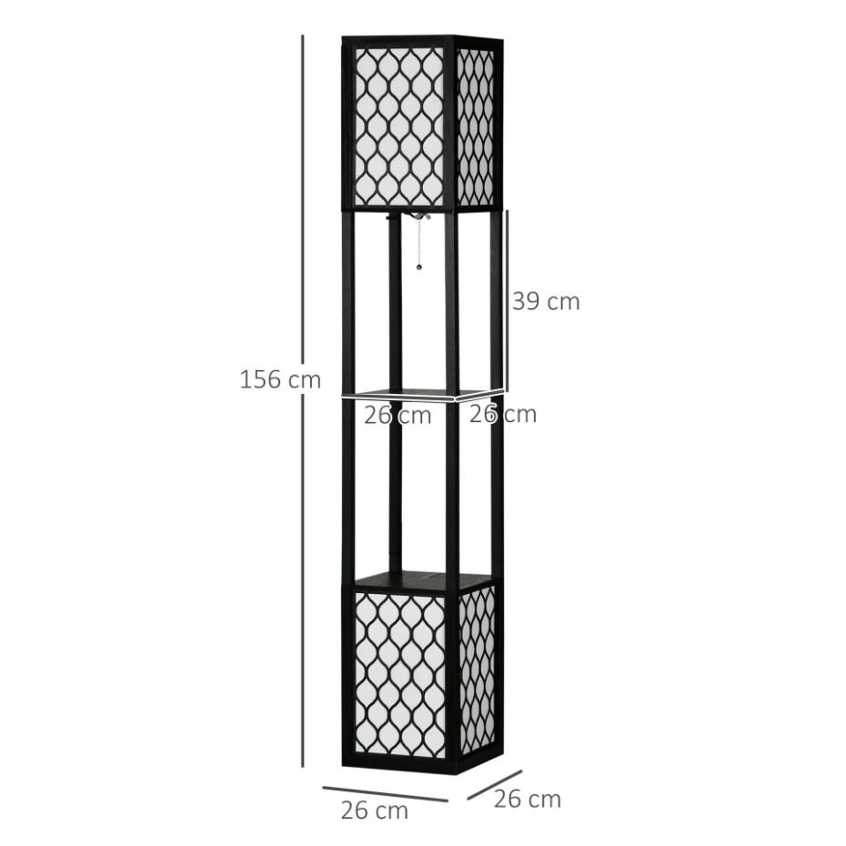 Lampadaire 2 étagères MDF abat-jour tissu motif nid d'abeille