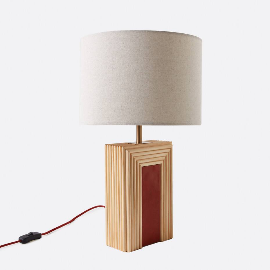 Lampe à poser en rotin et céramique, abat-jour en lin, CÉRABI