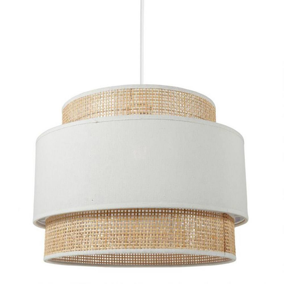Suspension Ronde 3 Abat-jours Rotin Blanc D40