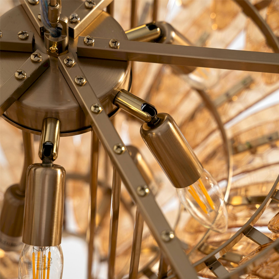 Lustre vintage en cristal et bois effet marbre