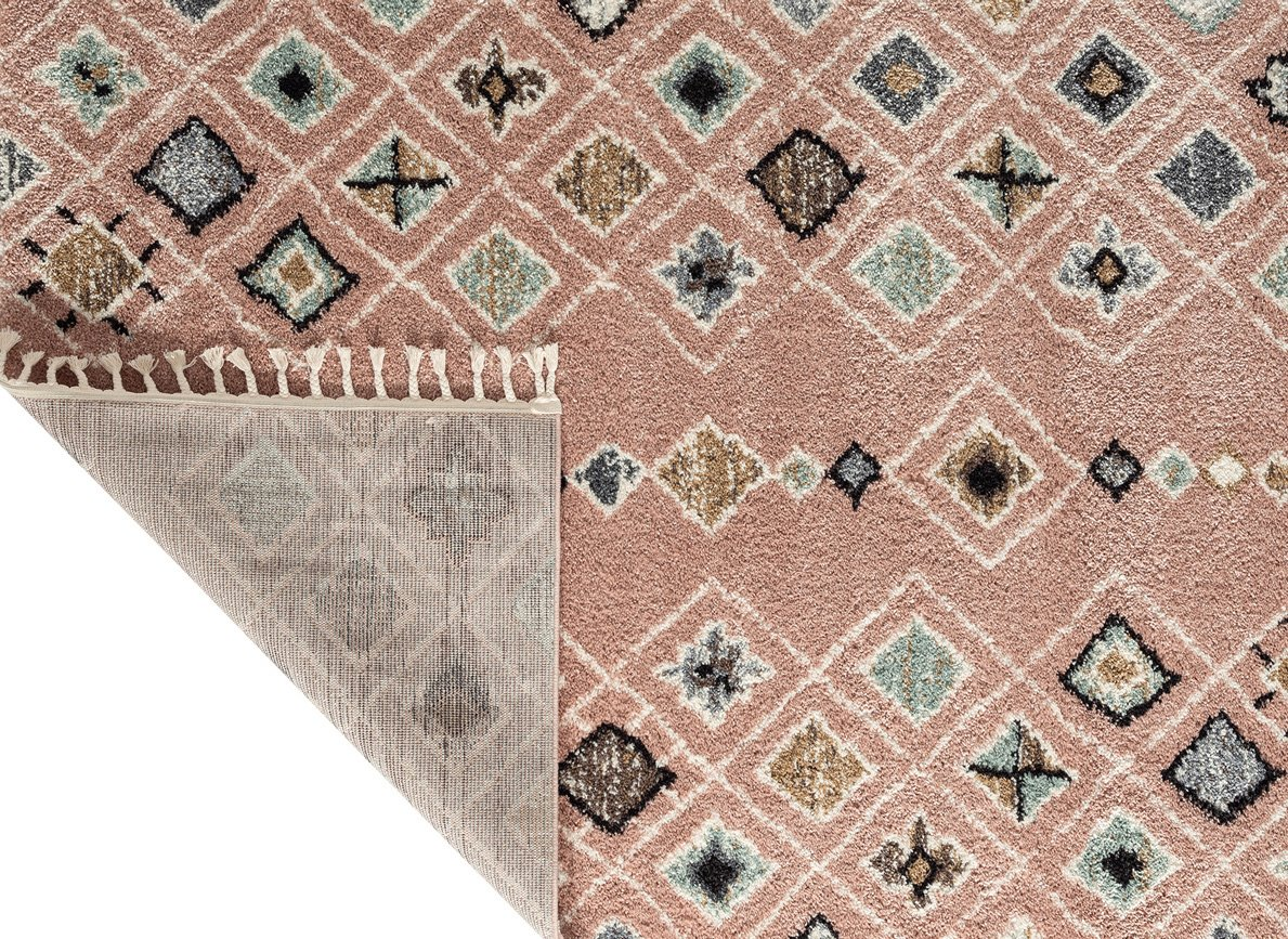 Tapis de salon symétrique imitation laine à franges DELYA