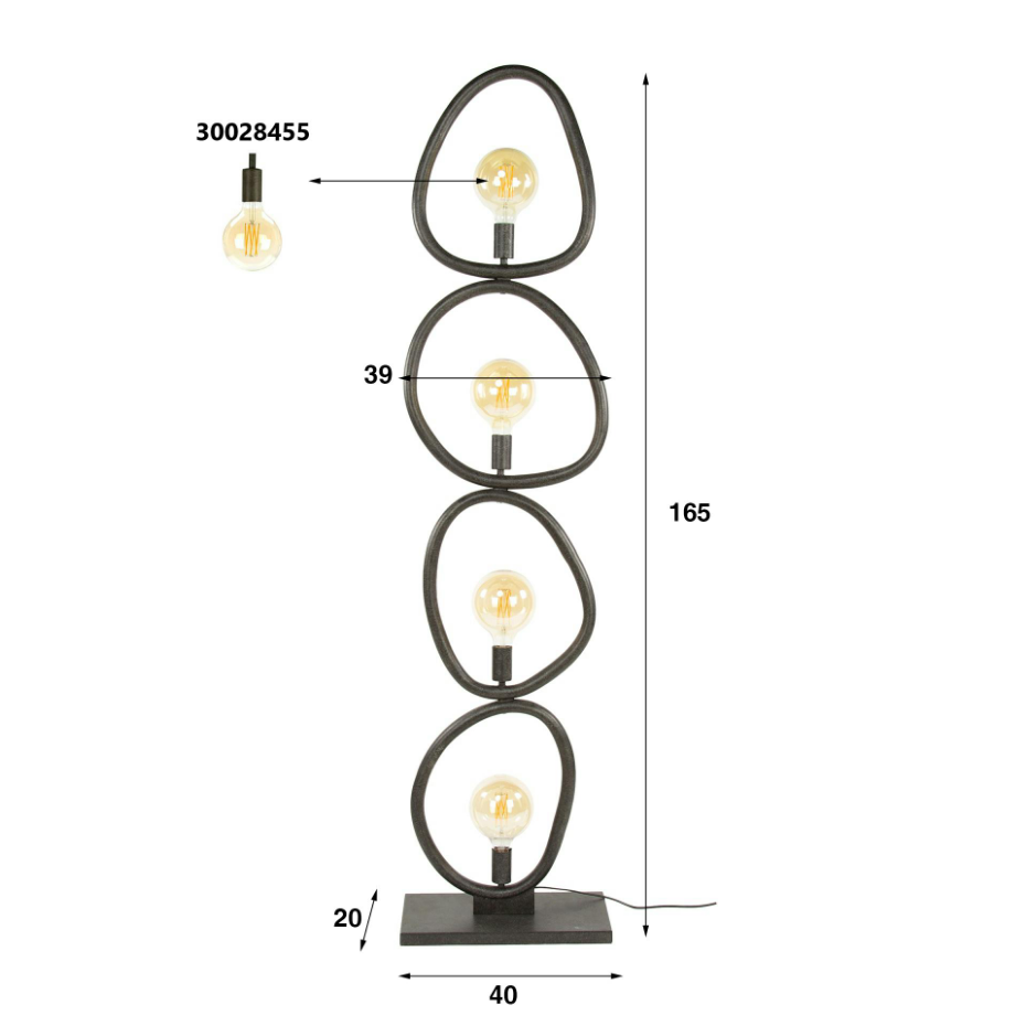Lampadaire salon noir – forme galet, 4 ampoules TRIBECA
