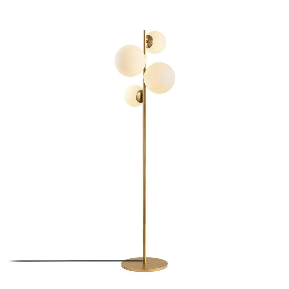Lampadaire art déco doré, 4 globes verre dépoli SIERRE