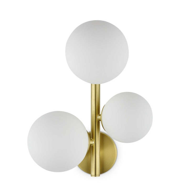 Applique laiton satiné 3 globes verre opale Perlage