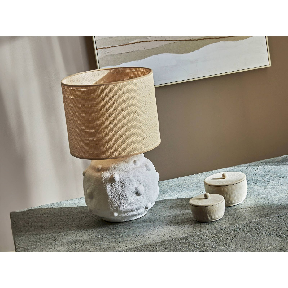 Lampe de table ronde en céramique style raphia