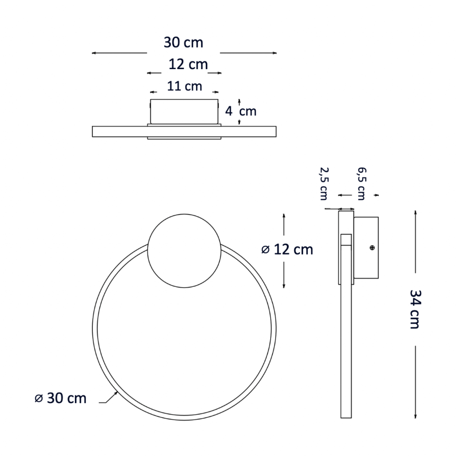 Applique circulaire LED anneau doré - ALISA