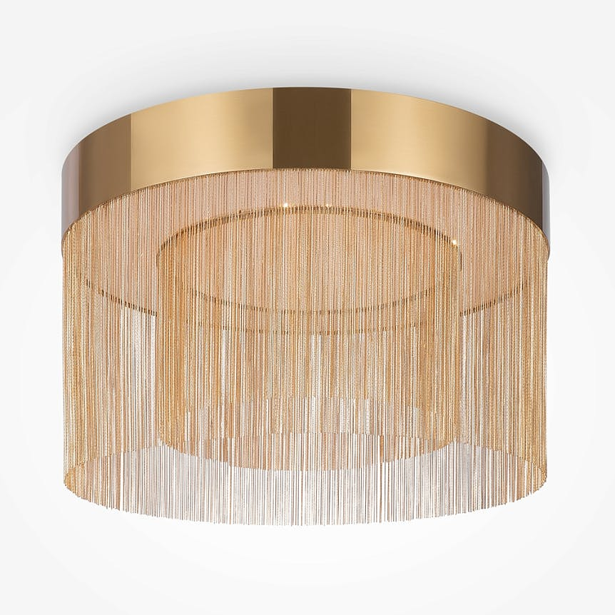 Plafonnier moderne LED – double rang de franges dorées AMOS