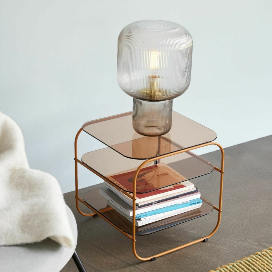 Lampe de table verre strié fumé