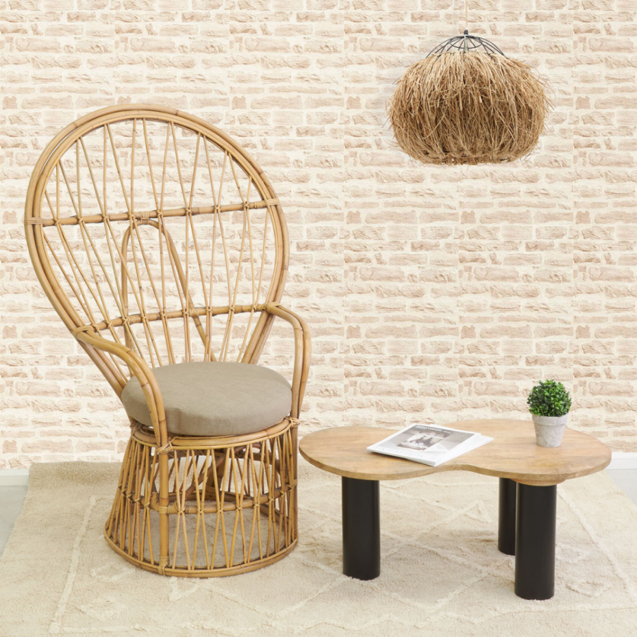 Suspension ronde en jonc naturel et métal Nid