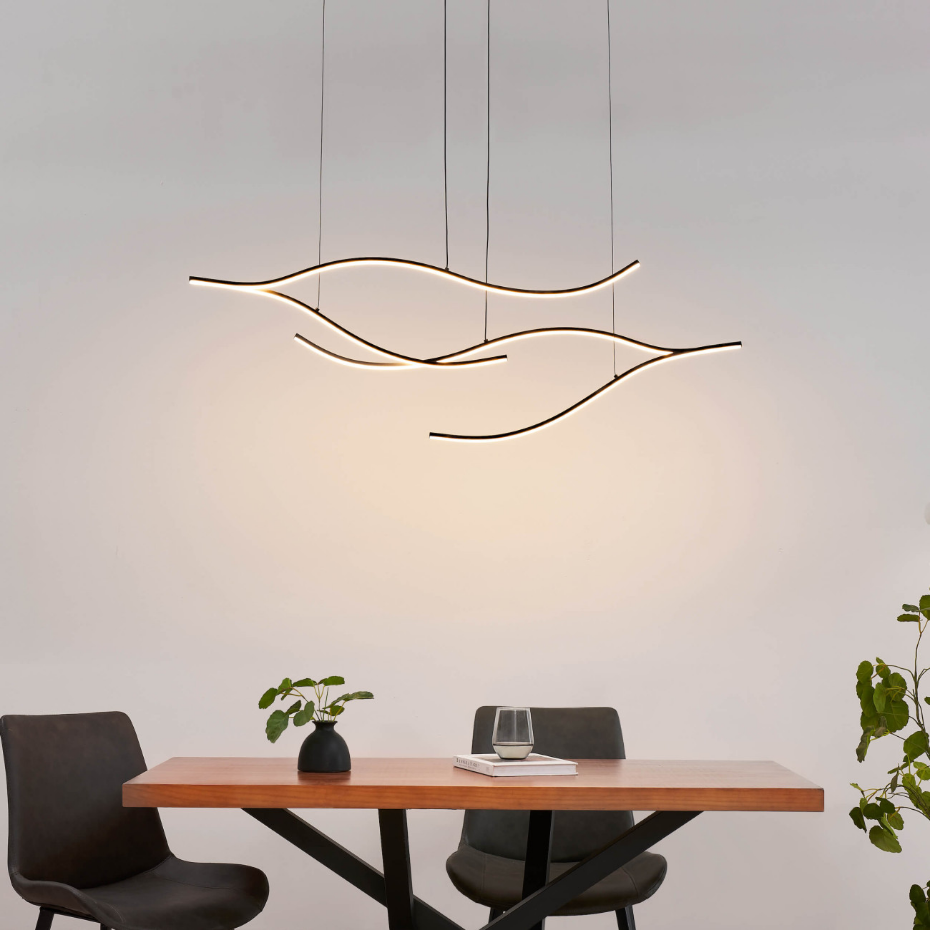 Suspension LED noire effet vague - Linisia