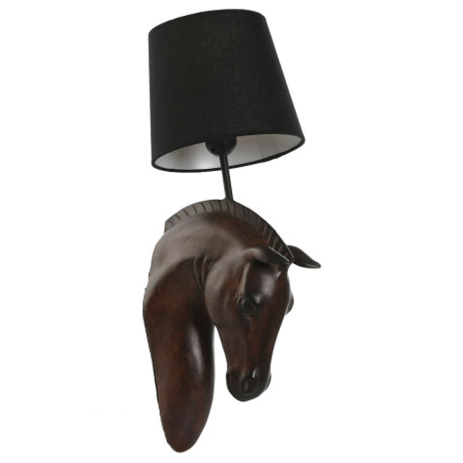 Applique murale en résine marron cheval et et abat-jour noir 21x18x50.5cm