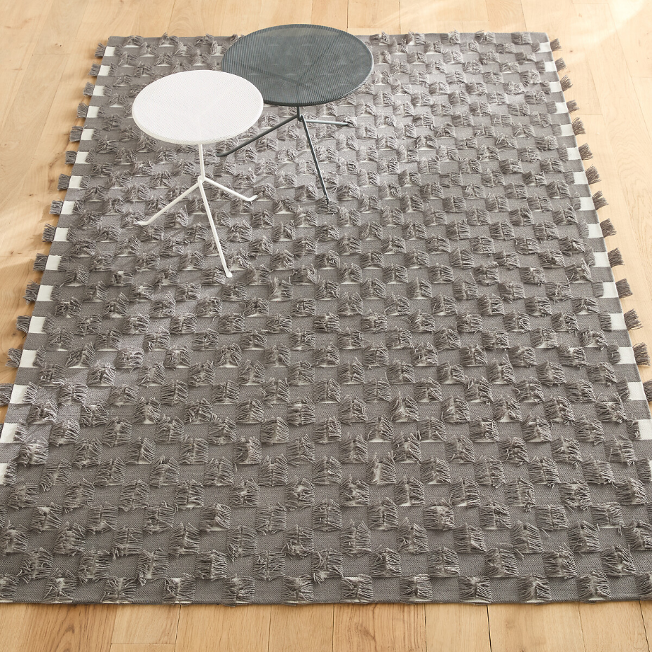Tapis cousu main, polyester recyclé, Fringe
