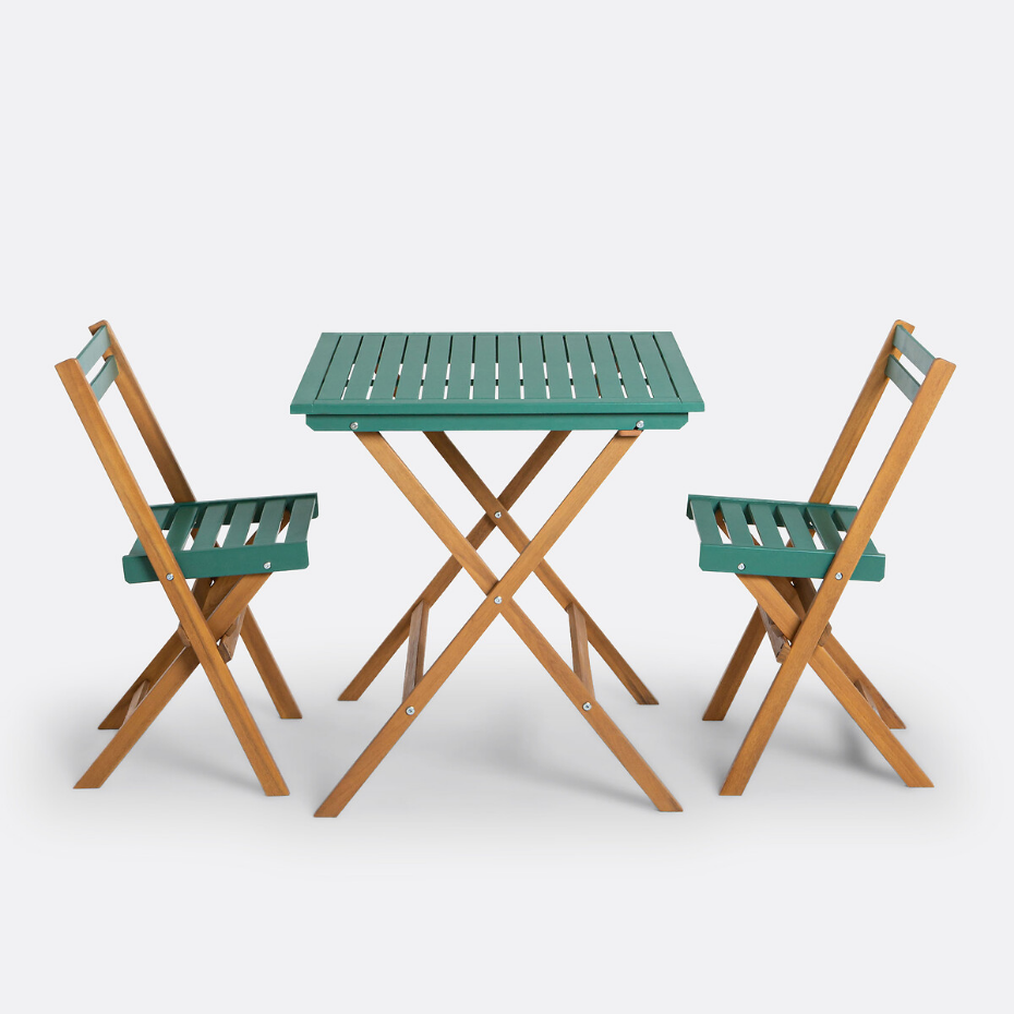 Ensemble de jardin pliable, 3 pièces, en acacia, DUDENA