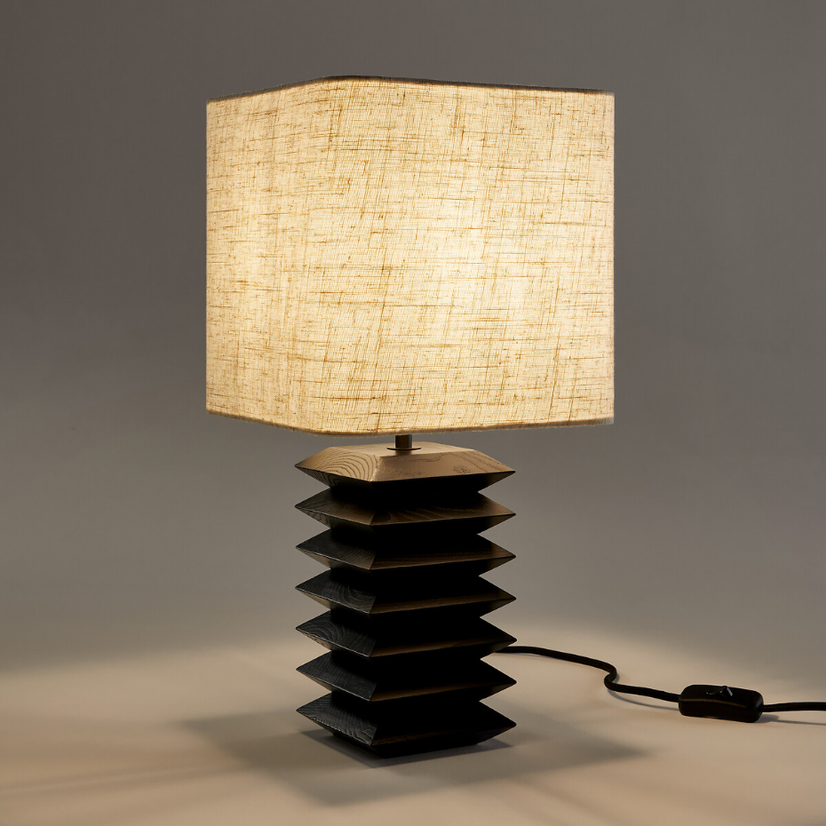 Lampe à poser en frêne massif et lin, Remilo