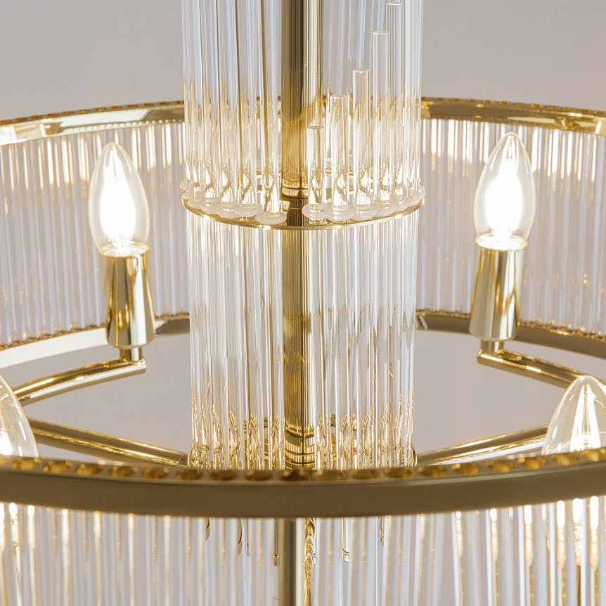 Suspension Art Déco – structure dorée et cascade verre ELMA
