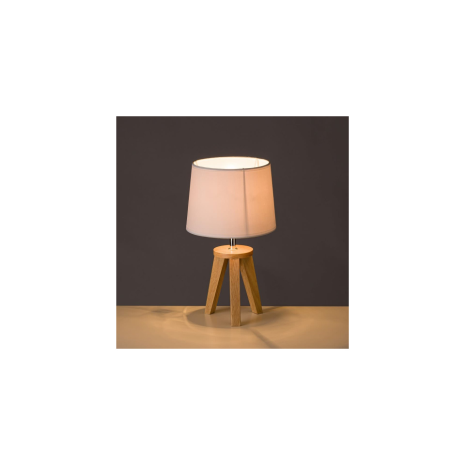 Lampe à Poser Trépied Bois et Abat-jour Blanc - Hauteur 33.5cm