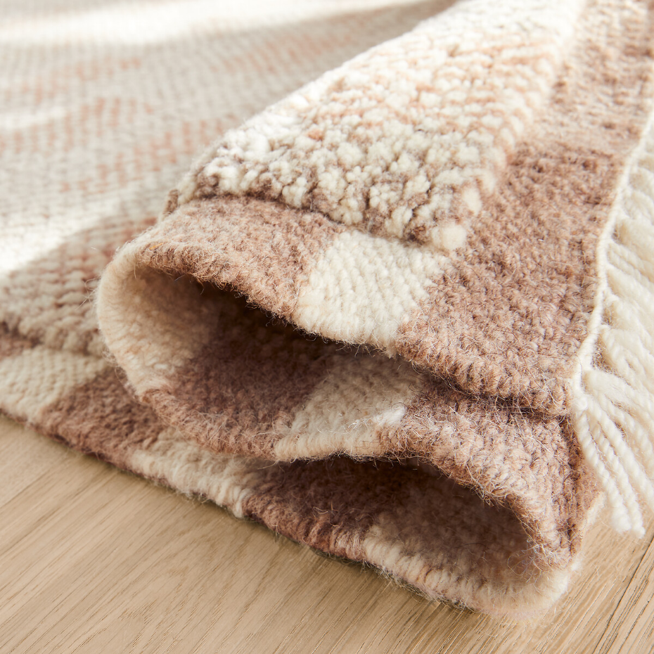 Tapis damier noué main, laine et coton, Dalmia