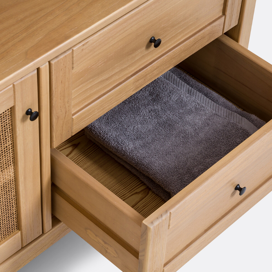 Meuble sous vasque pin et cannage L100 cm, Gabin
