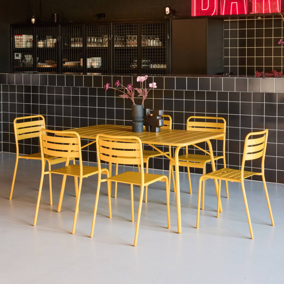 Table de jardin pliante métal + 6 assises AMÉLIA