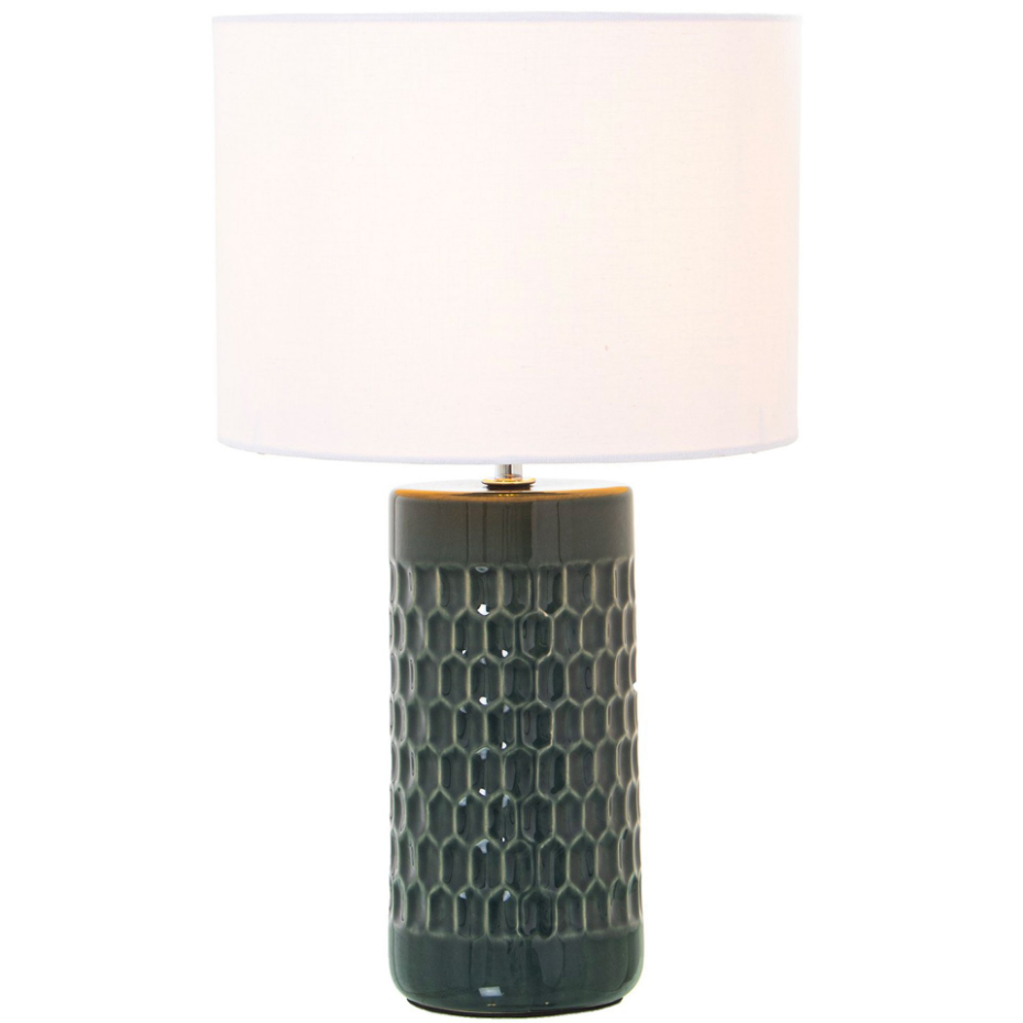 Lampe à poser en céramique bleu et abat-jour blanc 25x25x42cm