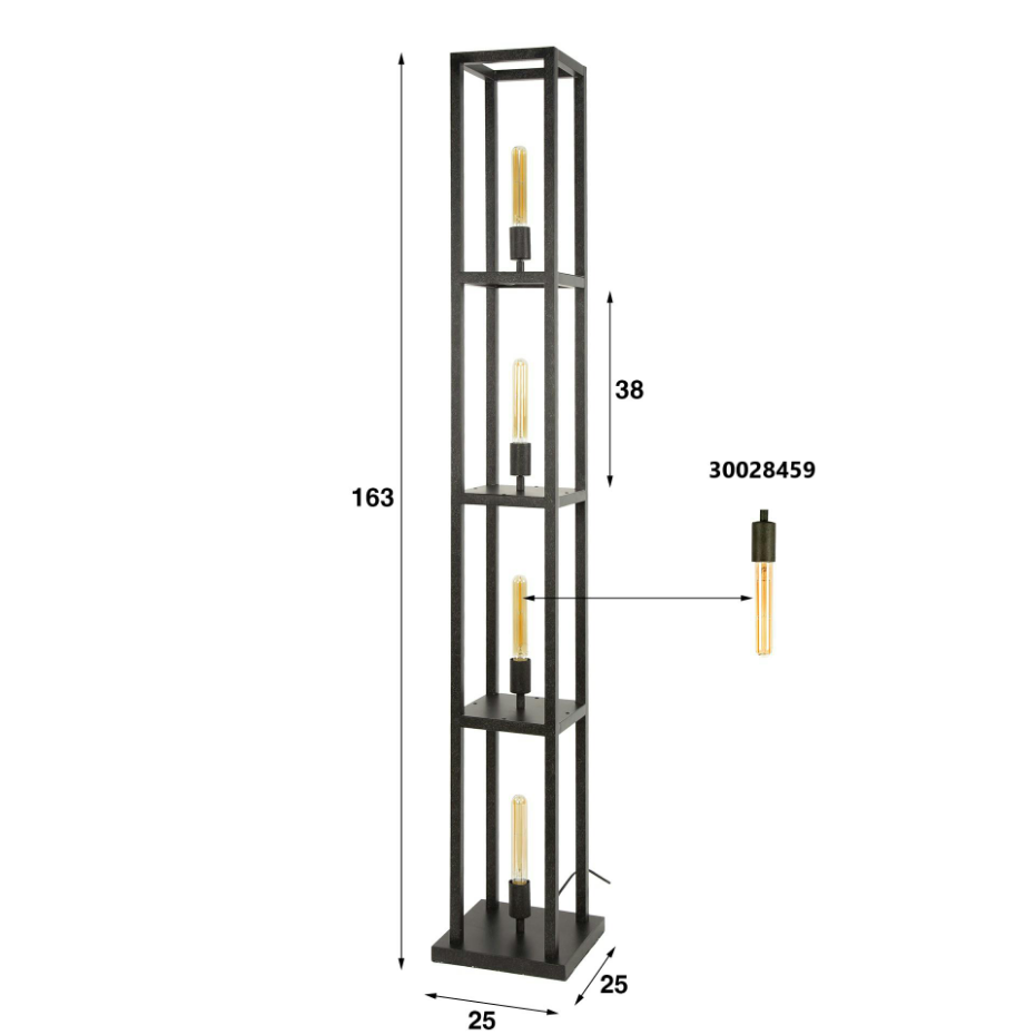 Lampadaire tour noire style moderne, 4 ampoules TRIBECA
