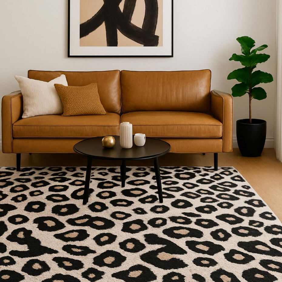 tapis salon LYN1 LEOPARD Beige et marron motif félin tacheté
