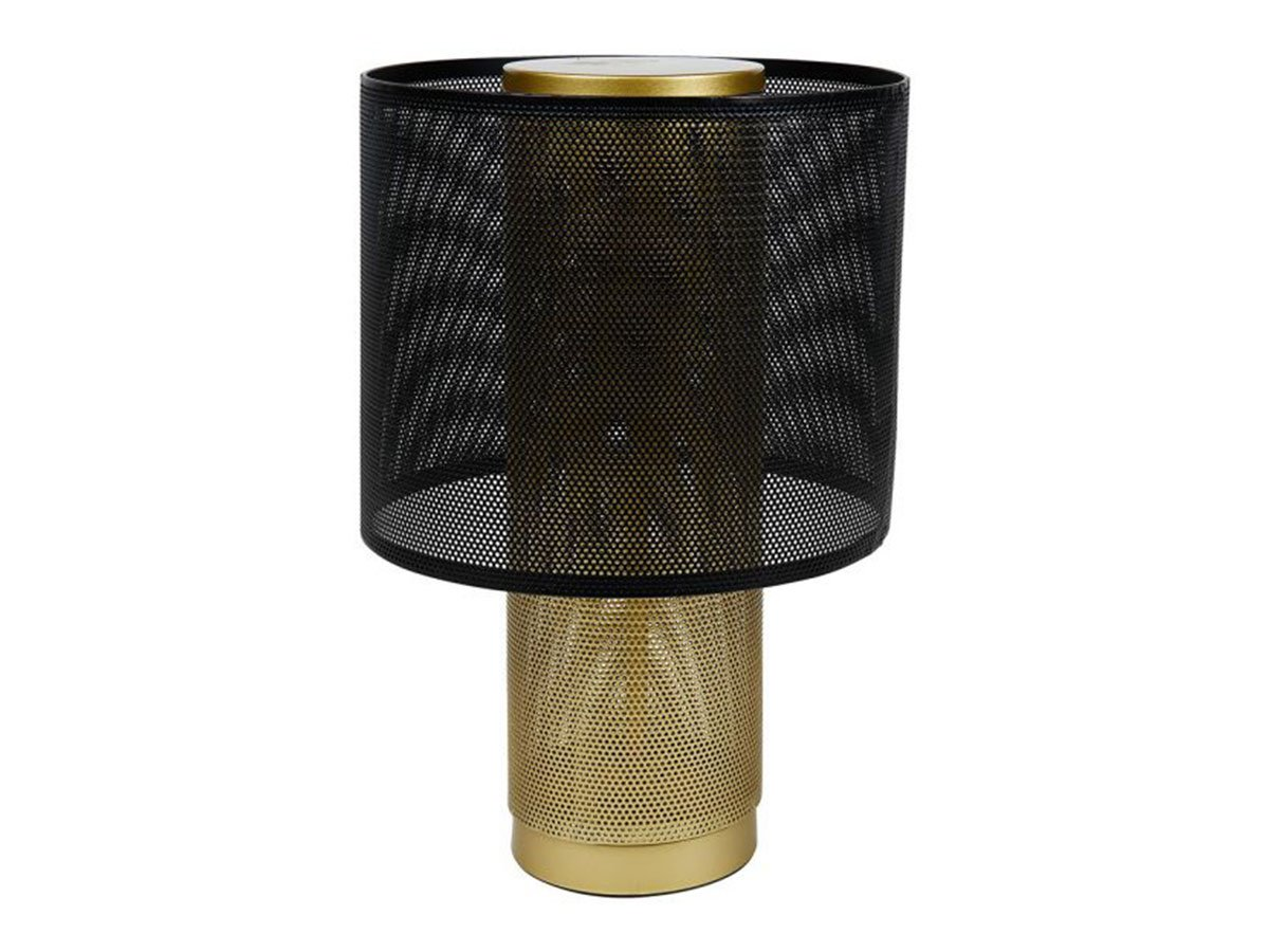Lampe à poser en métal doré et abat jour noir ajouré