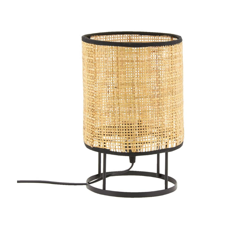 Lampe de chevet ronde en métal et cannage (Lot de 2)