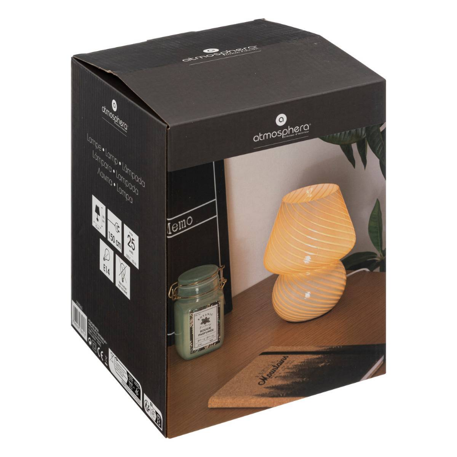 Lampe champignon verre strié CARA