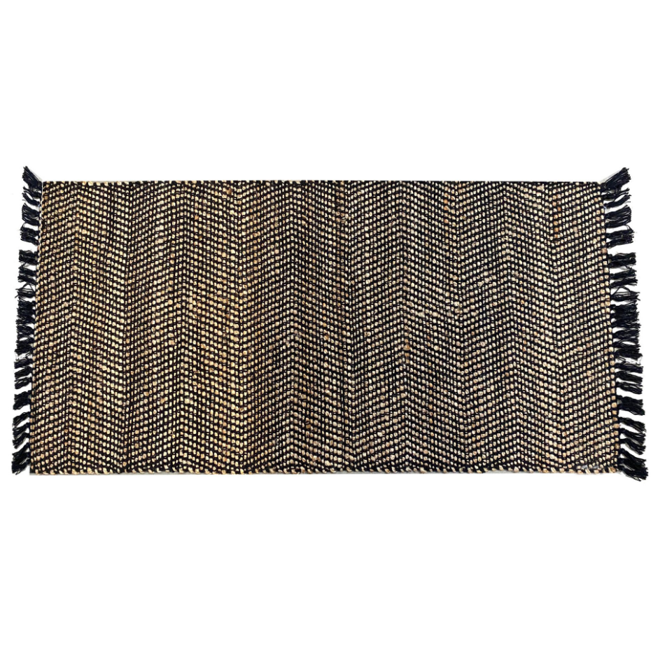 Tapis rectangulaire tressé en jute et coton noir 70x140cm