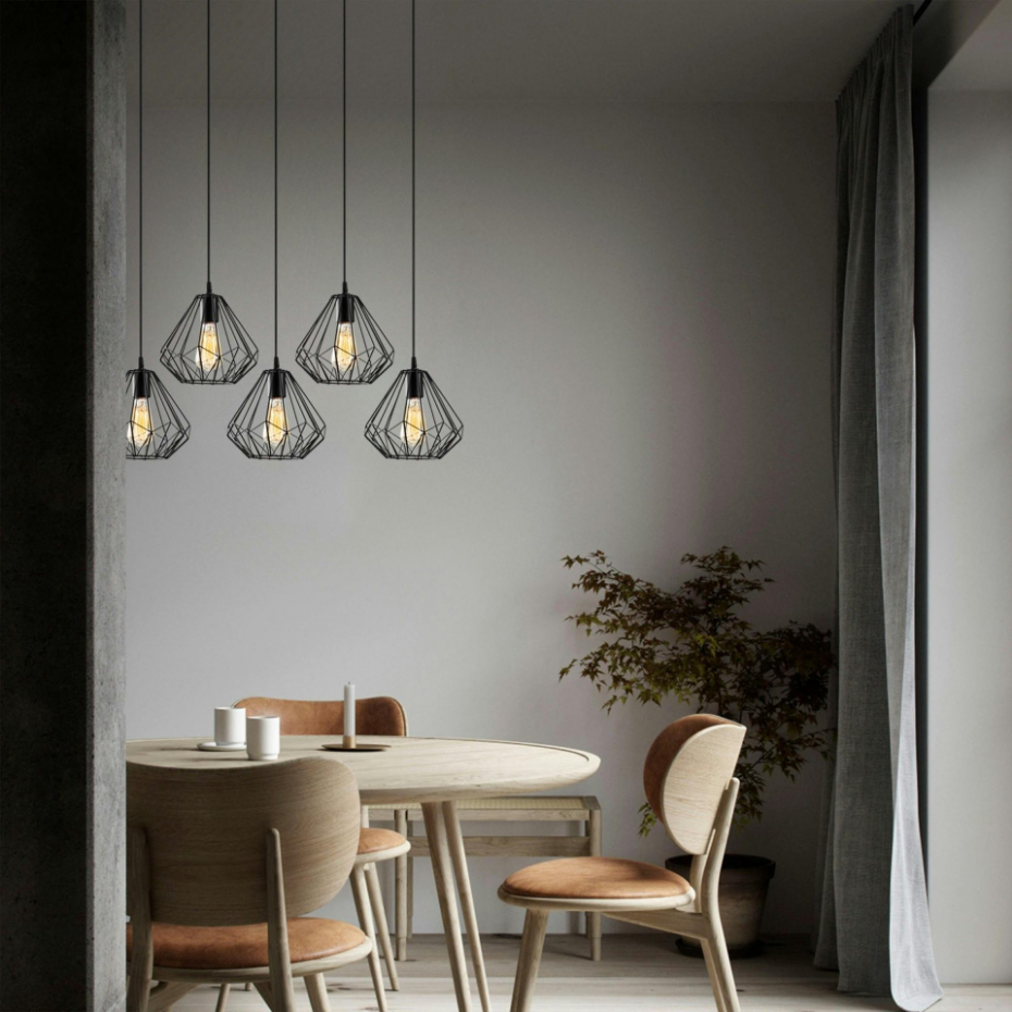 Suspension de table noire design diamant 5 abat-jour ERZIN
