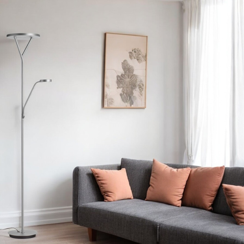 Lampadaire led avec liseuse nickel mat Plano