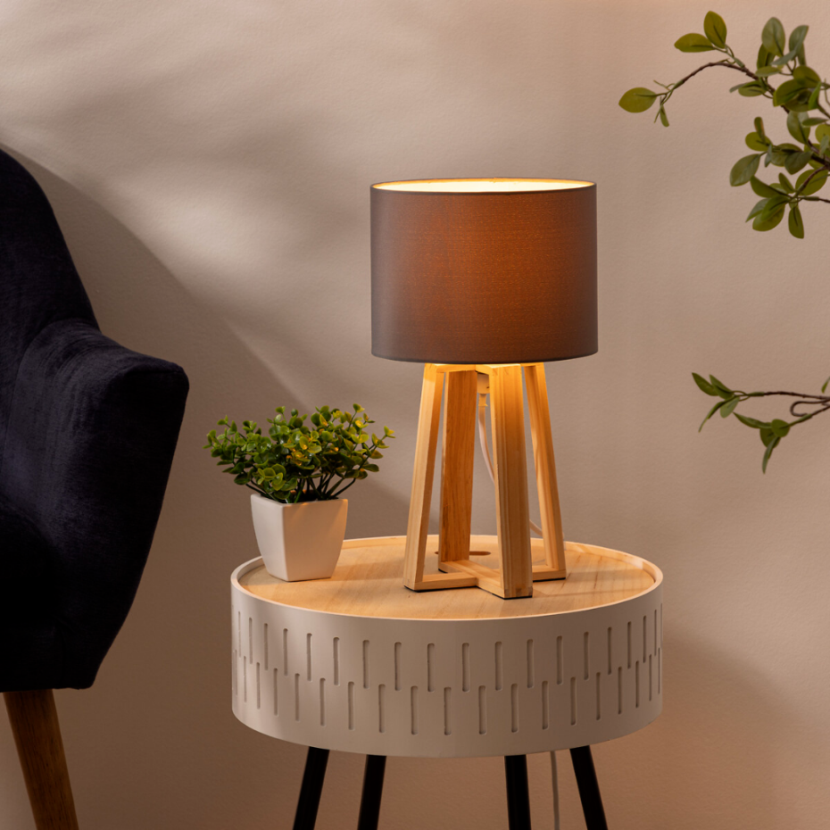 Lampe trépied bois de pin et coton MOLU