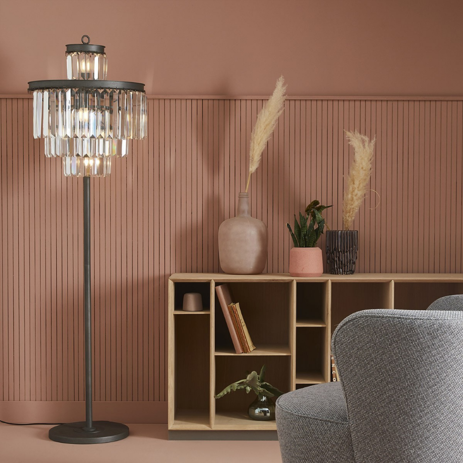 Lampadaire verre métal gris Fulgurant
