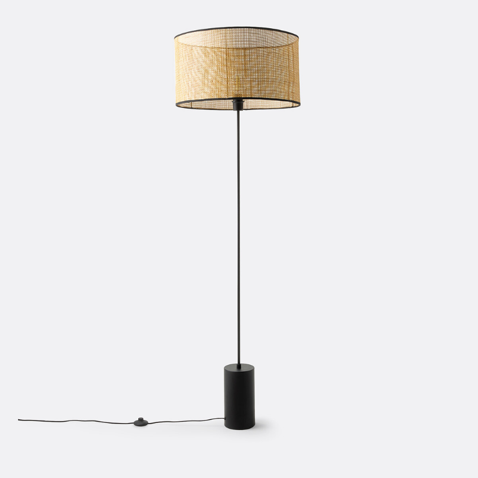 Lampadaire métal fer et cannage, Cara