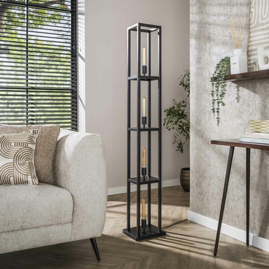 Lampadaire tour noire style moderne, 4 ampoules TRIBECA