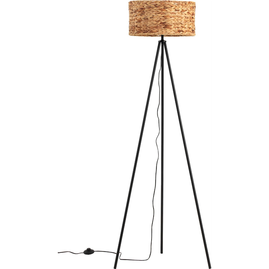 Lampadaire en fibre naturelle et métal forme triangulaire