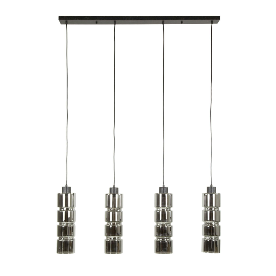 Suspension design en verre chromé 4 abat-jour cylindriques RALF