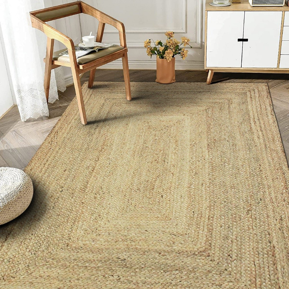 Tapis salon en jute tressé  artisanal VEGETAL JUTE - style bohème