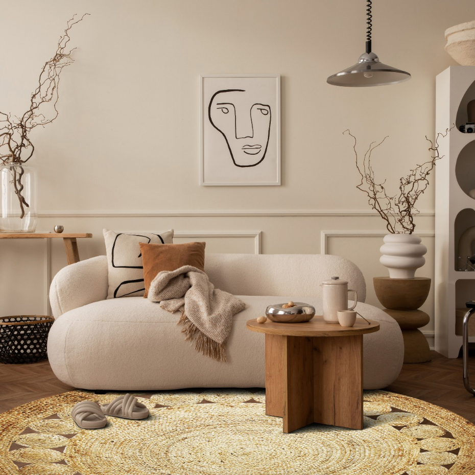 Tapis salon rond en jute rosace  FUNNY JUTE - style bohème