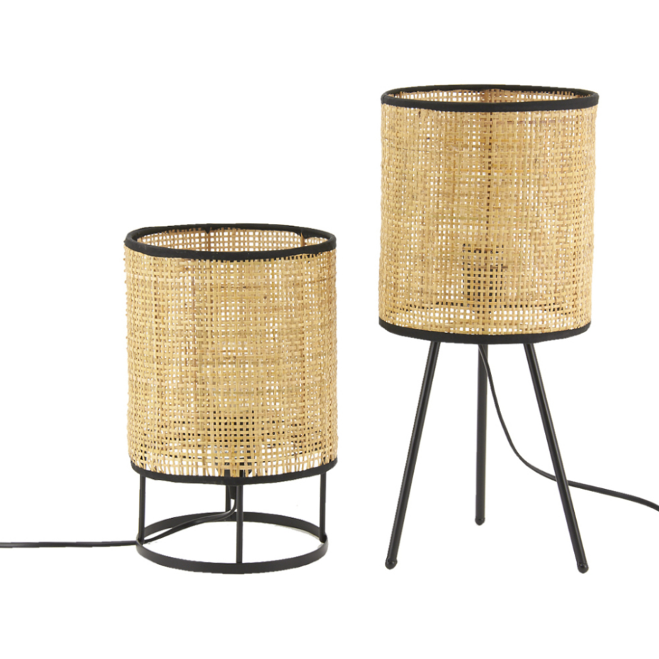 Lampe de chevet ronde en métal et cannage (Lot de 2)