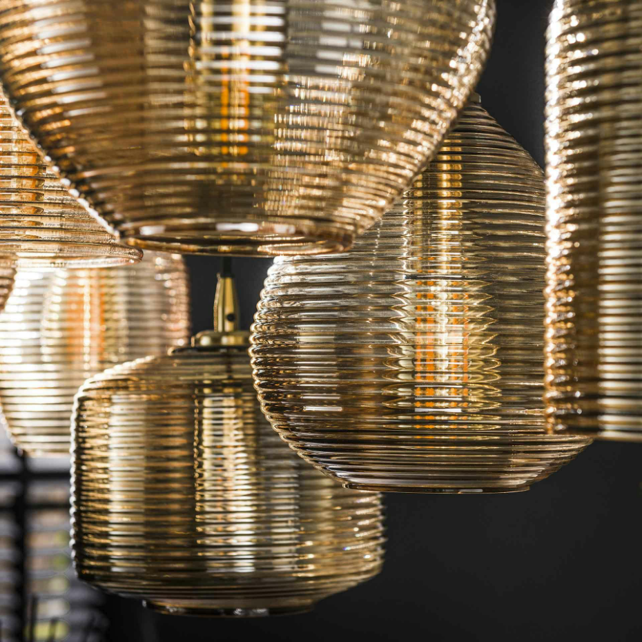 Suspension en verre strié 7 lampes ambrées NOVA