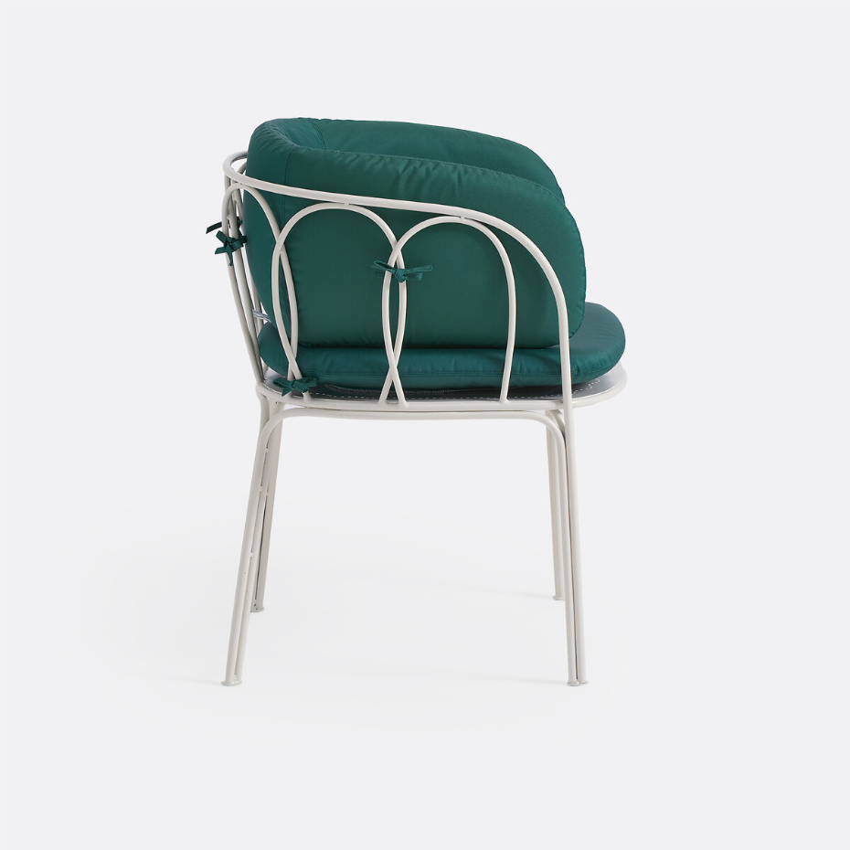 Fauteuil de table de jardin, en métal acier, avec coussins, LACOMO