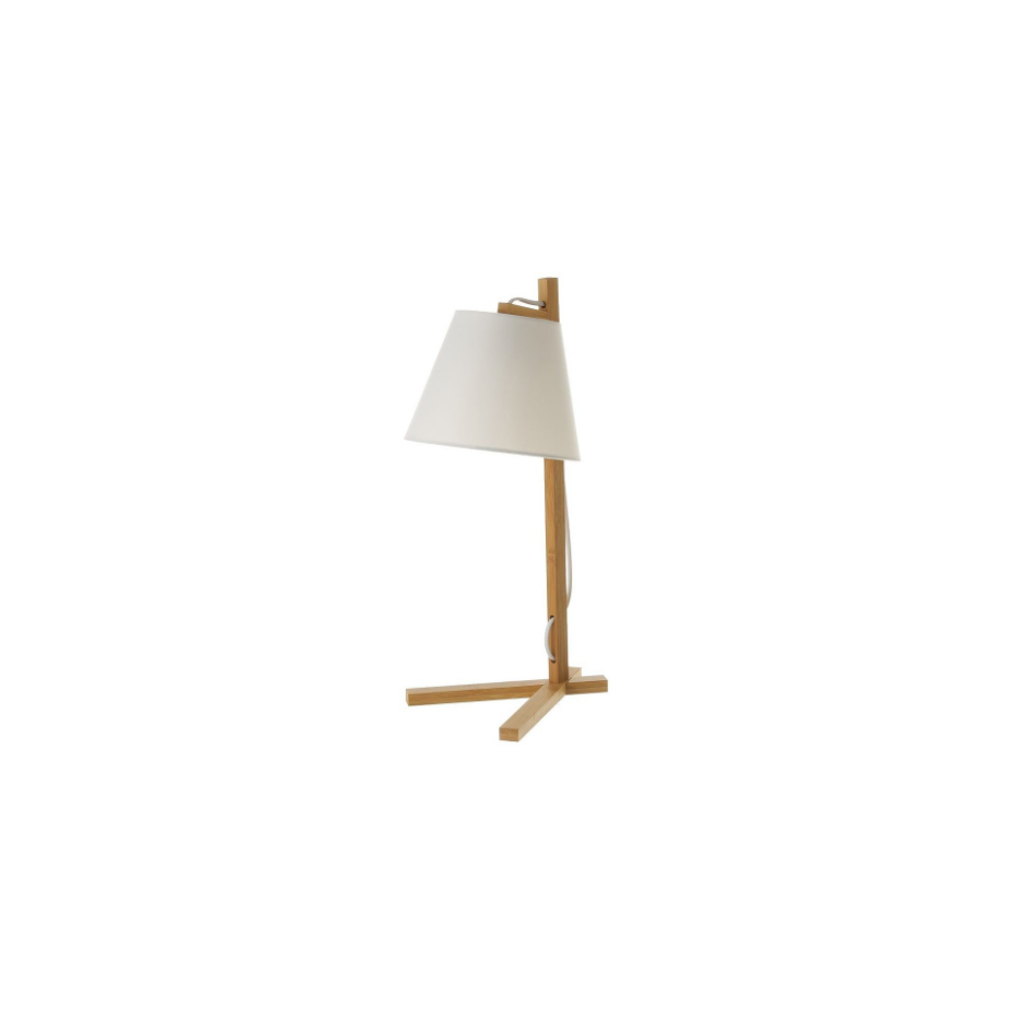 Lampe Design à Poser en Bambou et Abat-jour en Tissu Blanc - H50cm