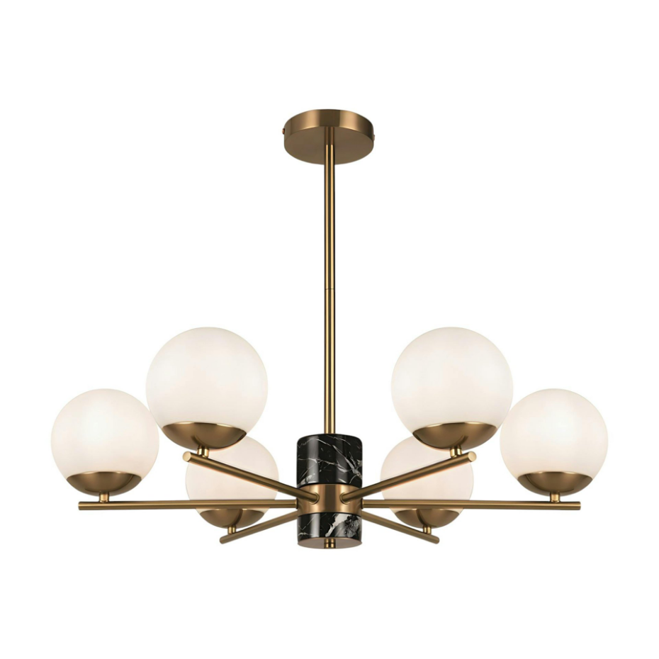 Suspension moderne – 6 globes & marbre noir DELTONA
