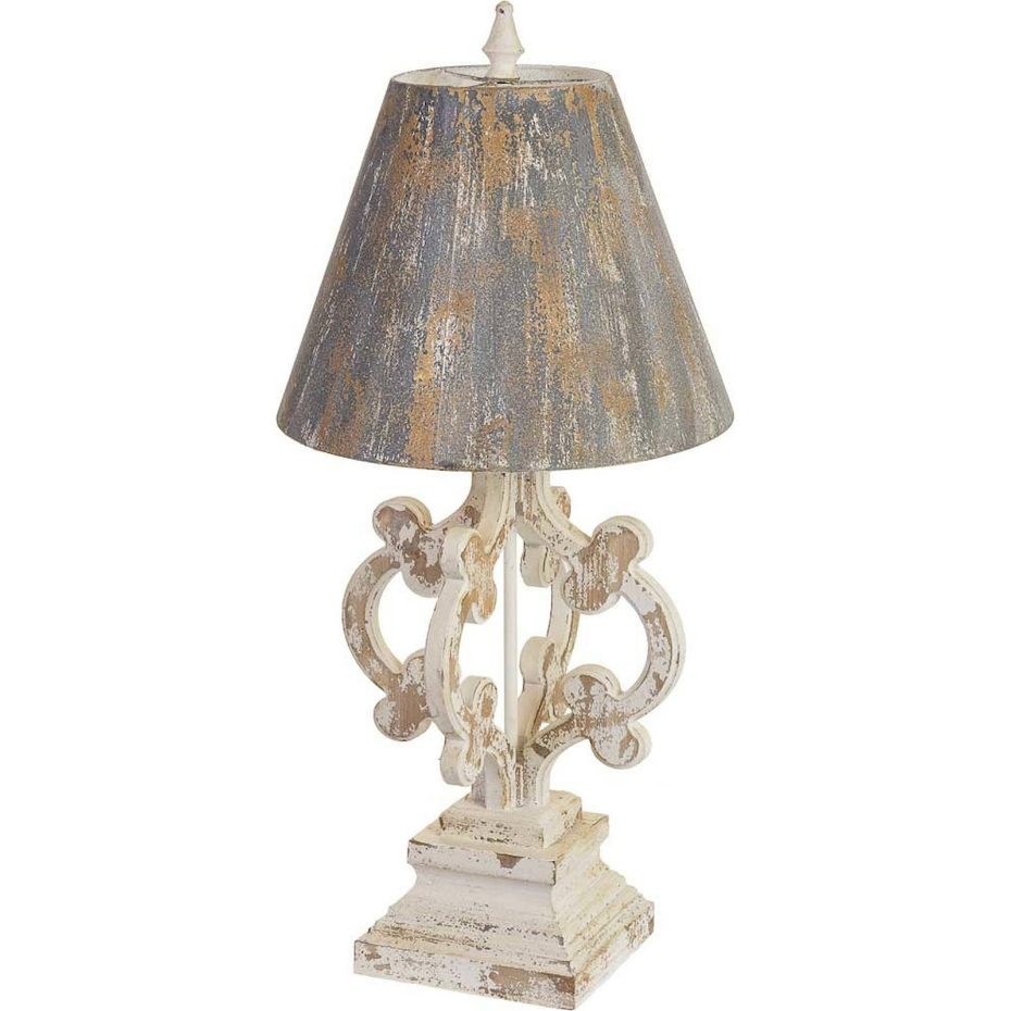 Lampe de table en bois et métal finition vieillie organique
