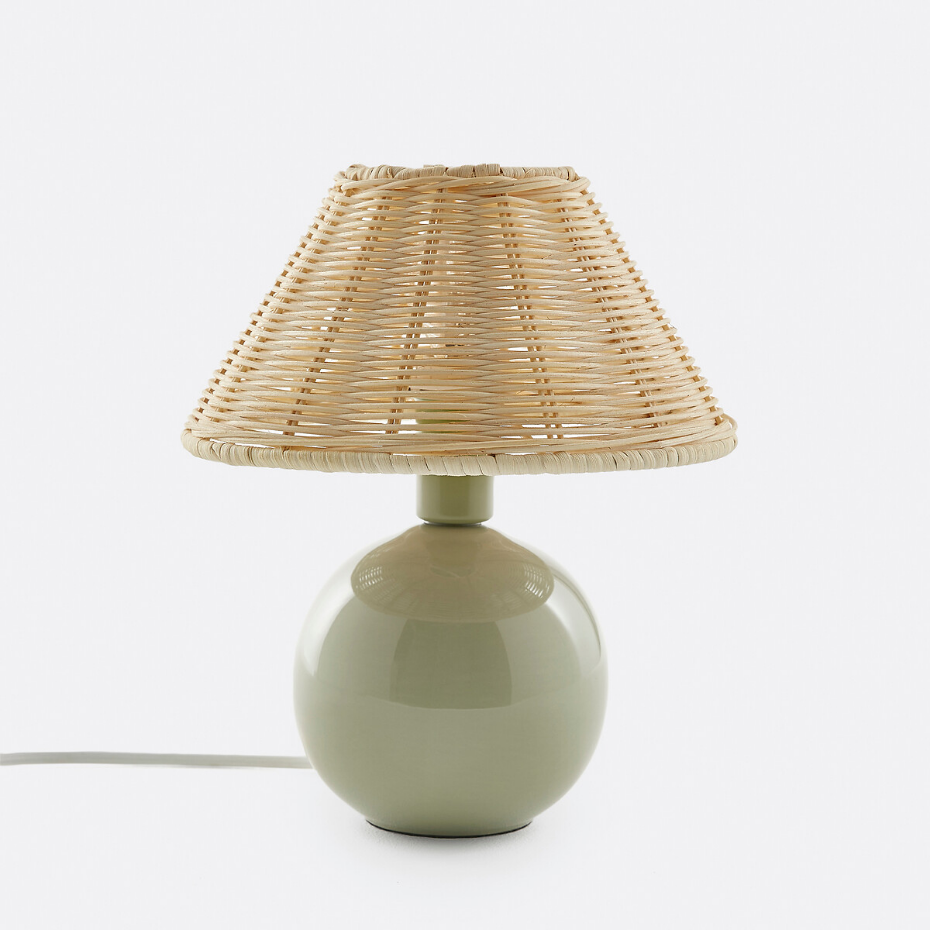 Lampe à poser céramique et rotin, Alios