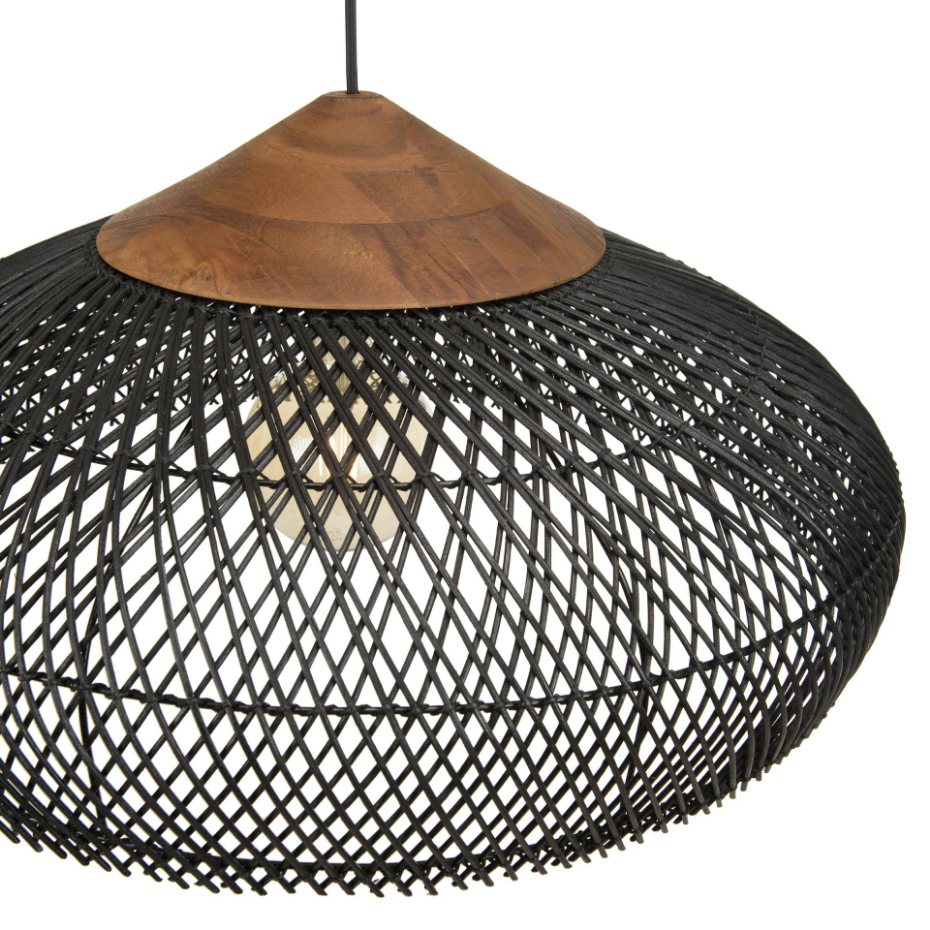 Suspension ronde 65cm en rotin et teck FOLELLI