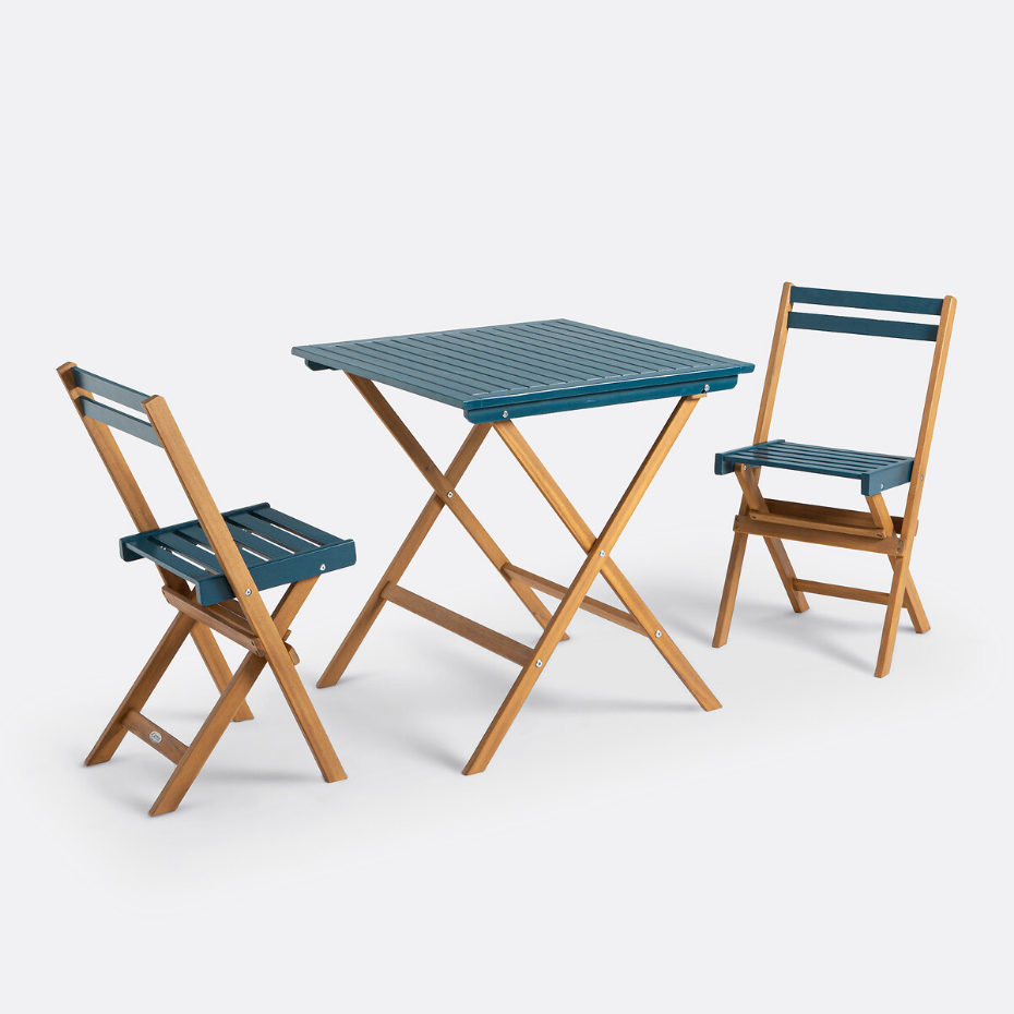 Ensemble de jardin pliable, 3 pièces, en acacia, DUDENA